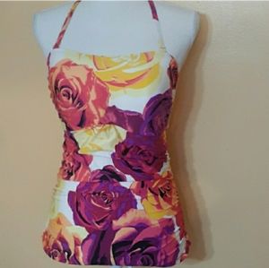 JANTZEN Pink & Yellow Floral Rose Tankini Swimsuit Top 12